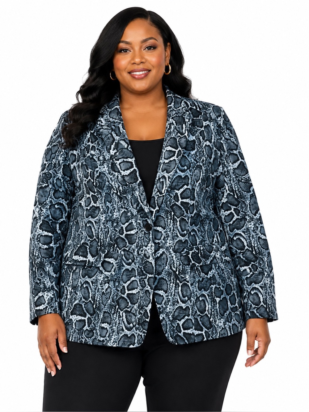 2X NWT NINA PARKER Trendy Plus size snakeskin blue blazer(PTP- 24")(length-27")